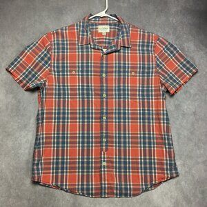 Lucky Brand Mens Plaid Shirt size XL Short Sleeve Button Up Pockets Red Blue